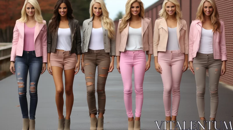 Fashion Forward: Women in Pink and Beige Leather Wear AI Image