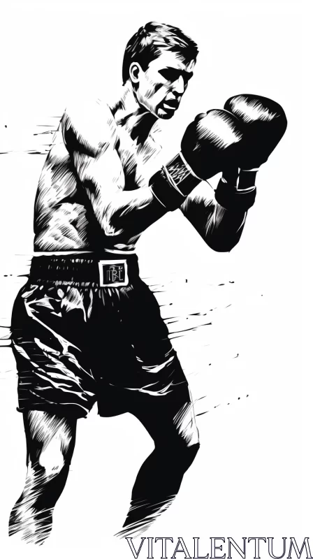Graphic Novel Style Boxer Illustration in Black and White AI Image