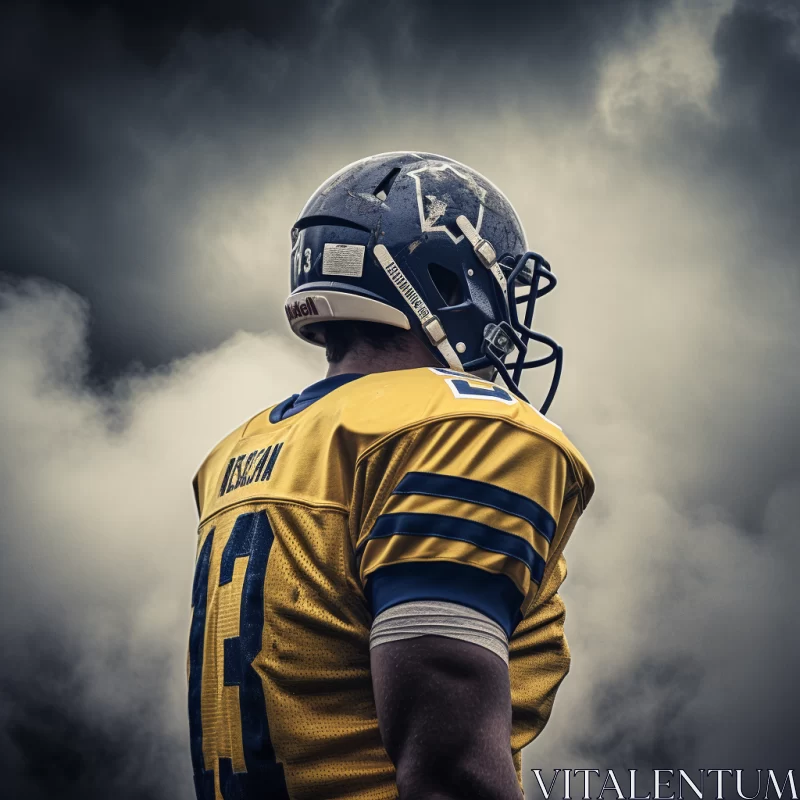 Muscular Footballer Under Ominous Sky, Grey Academia Aesthetic AI Image