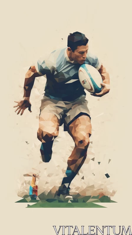 Dynamic Rugby Player Illustration in Unique Graphic Design Style AI Image