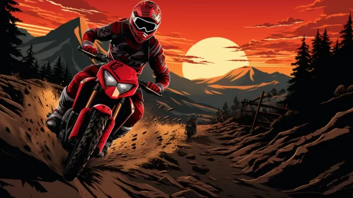 Adrenaline-Filled Dirt Biker Silhouetted Against Fiery Sunset Artwork AI Image