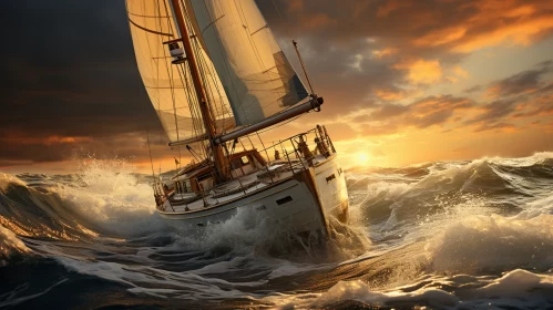 Hyper-Realistic Sailboat in Stormy Sea: A Cinematic Seafaring Artwork AI Image