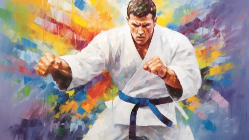 Prismatic Abstraction of Karate Practitioner in Action AI Image