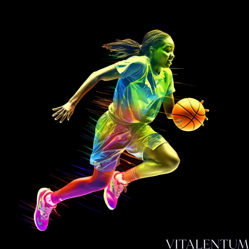 Dynamic 3D Basketball Player in Vibrant Colors AI Image