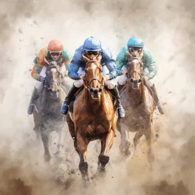 Dynamic Horse Race Scene in Painterly Style with Textured Splashes AI Image