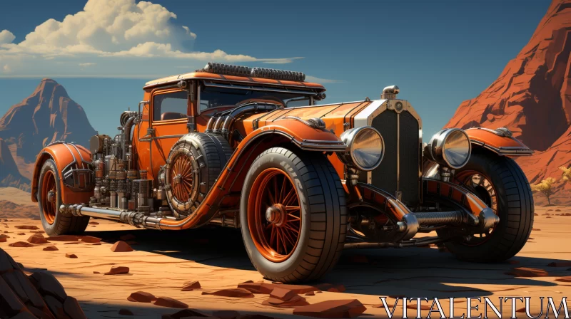 Steampunk-inspired Vintage Car in Desert Scenery - AI Art images AI Image