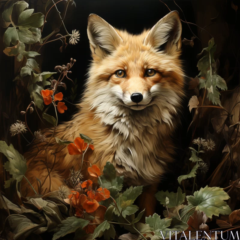 Captivating Realistic Fox Illustration Amidst Detailed Foliage AI Image