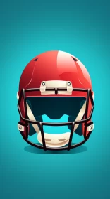 Crimson American Football Helmet on Turquoise Background AI Image