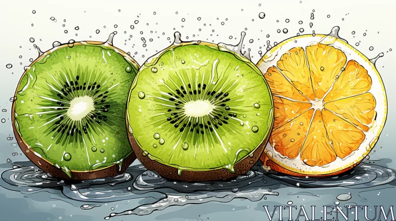 Detailed Illustrations of Oranges and Kiwis: A Colorful Showcase AI Image