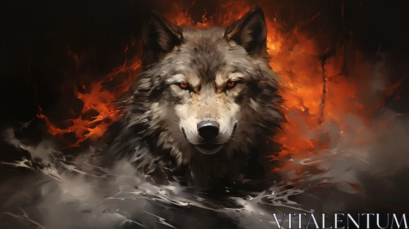 Fiery Flame Wolf in Water-like Style Artwork AI Image