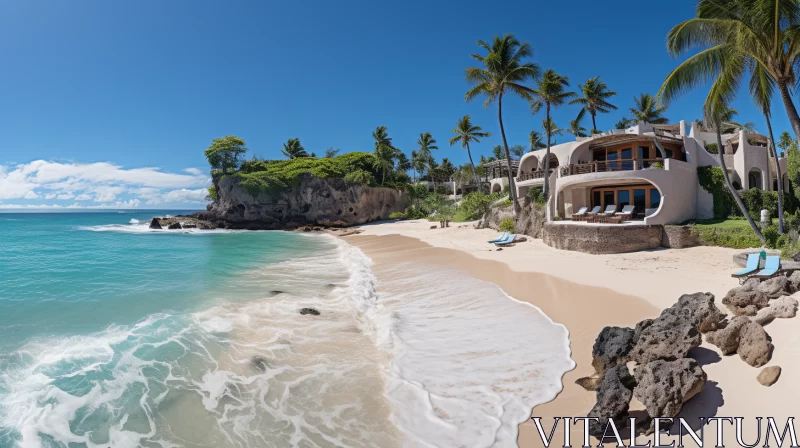 Luxury Beach Resort Villa on Secluded Island in Kawaiipunk Style AI Image