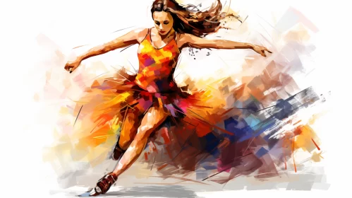 Vibrant Digital Painting of Dancing Woman in Crimson and Amber AI Image