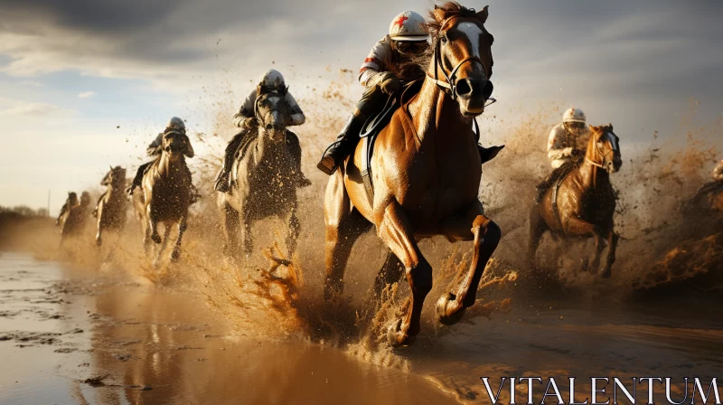 8K Photoillustration of Jockeys Racing in Desertwave Lighting AI Image