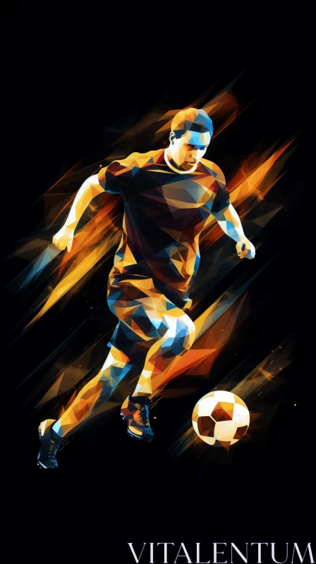 Dynamic Soccer Scene in Multifaceted Geometry and Vibrant Colors AI Image