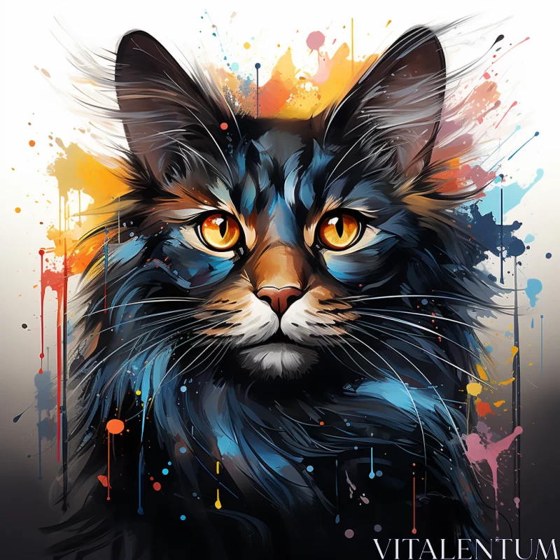 Intricate Fusion Painting of Black Cat with Iridescent Eyes AI Image