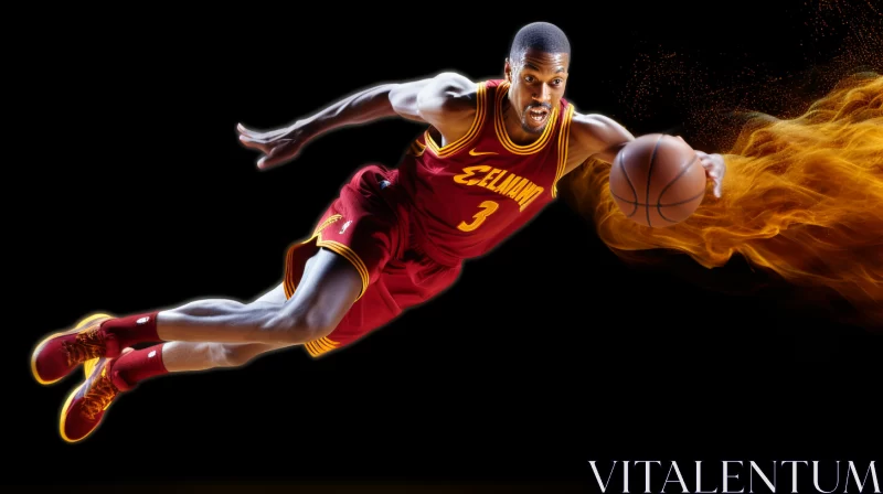 Long Exposure, Digitally Airbrushed Picture of a Leaping Basketball Player in Action AI Image