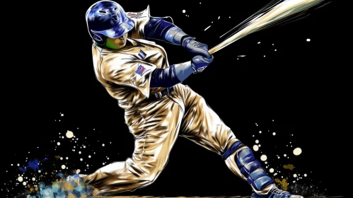 Stylized Liquid Metal Baseball Player in Blue and Beige AI Image