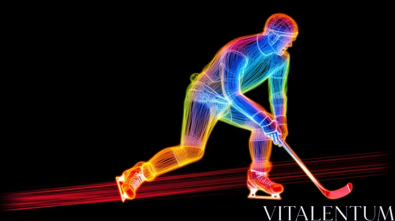 3D Neon Hockey Player Depiction in Olympic Game AI Image