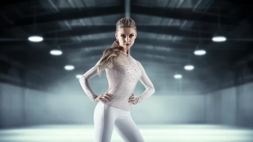 Icepunk Glamour: Blonde Woman in White with Metallic Finish AI Image