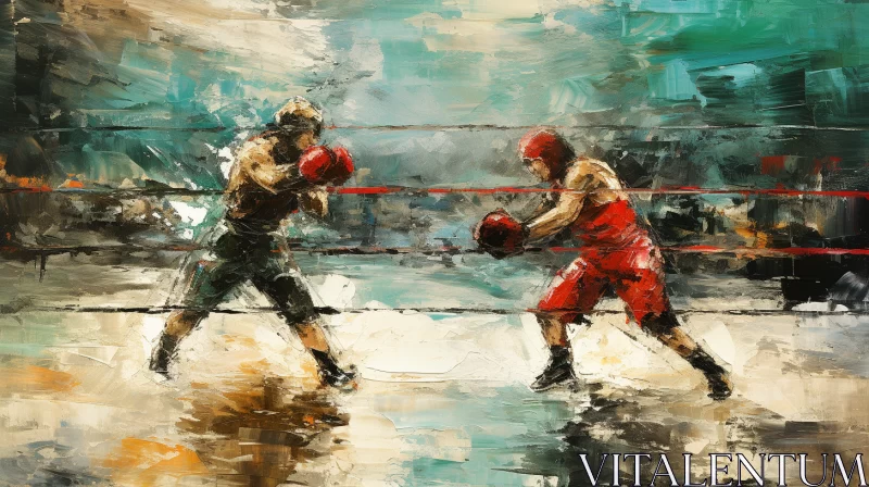 Impressionistic Oil Painting of Urban Boxing Match with Neo-Expressionist Nostalgia AI Image