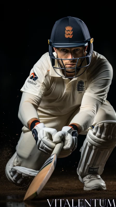 Intense Cricket Captain Portrait in Action on Turf AI Image