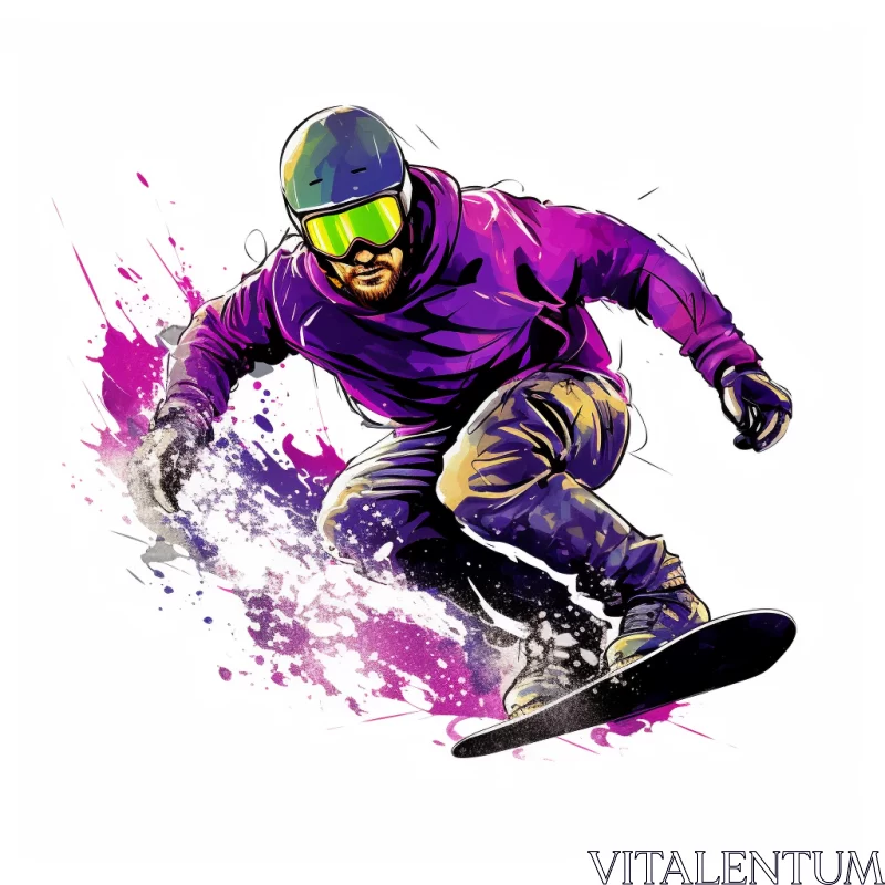 Vivid Snowboarding Action in Pop Art Style Screen Print AI Image