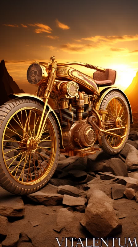 Baroque-Inspired Motorcycle Illustration in Desert Sunset AI Image