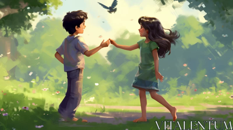 Romantic Animation Art - Boy and Girl in Love AI Image