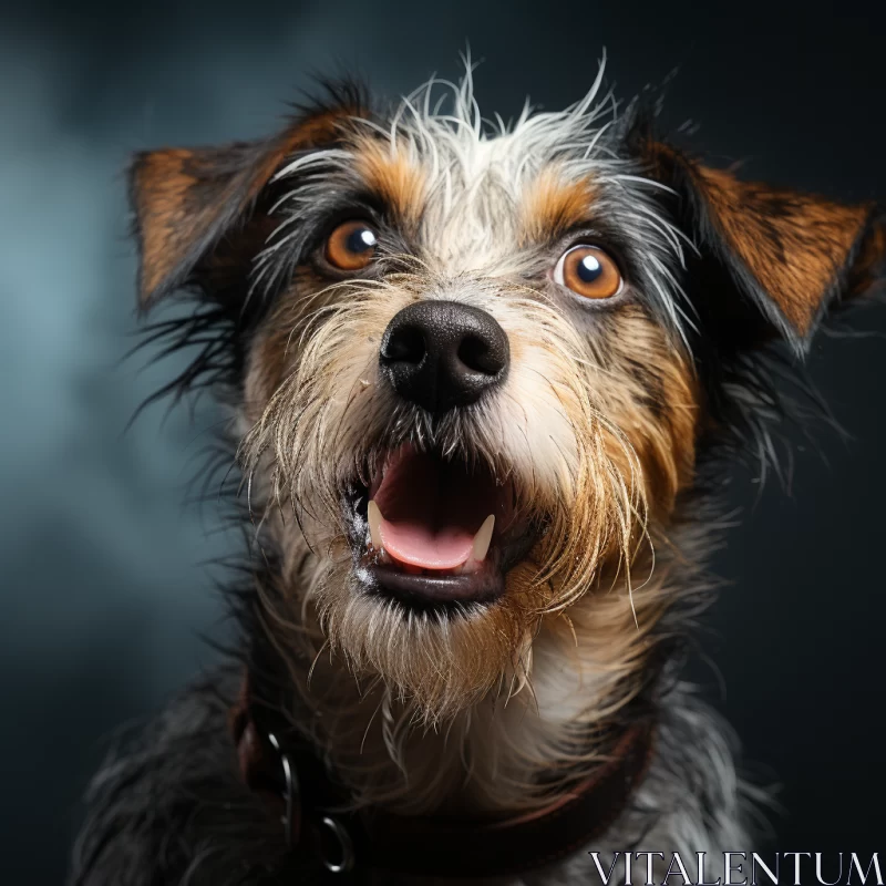 Joyful Mixed Coat Dog in Stark Black Background AI Image