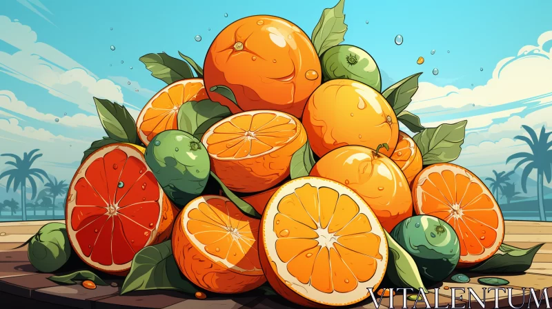 AI ART Manga Style Still Life Art: Oranges and Limes