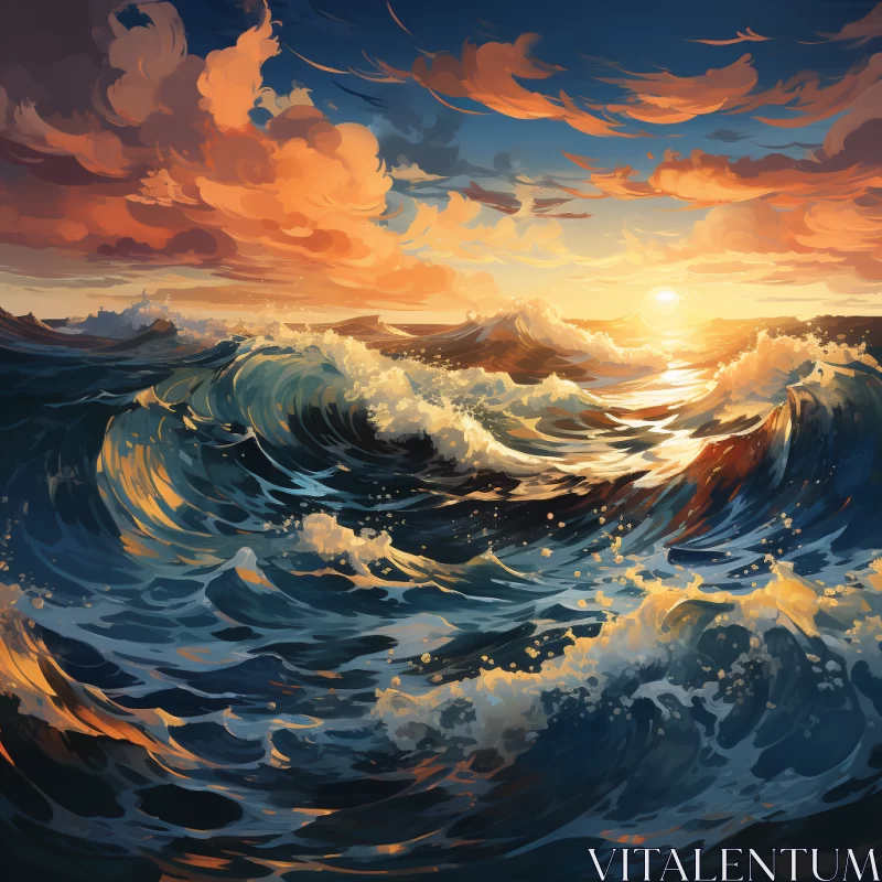 Tranquil Ocean Sunset in Realism and Anime Style AI Image
