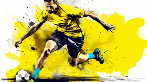 Dynamic Soccer Player Speedpainting in Rich Golden Yellow with Electrifying Backdrop - 32k UHD Digit AI Image
