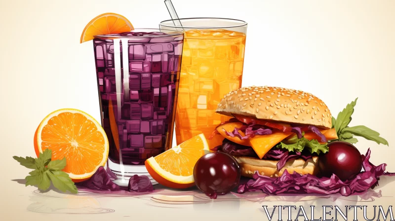 Hyper-detailed Hamburger and Glass Illustration in Vivid Colors AI Image
