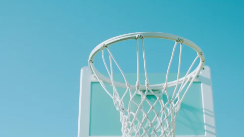 Minimalist White Basketball Net Against Azure Sky AI Image