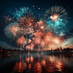 Dutch Tradition Fireworks Display Over Water AI Image