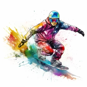Dynamic Snowboarder Action Painting with Vibrant Street Art Elements AI Image