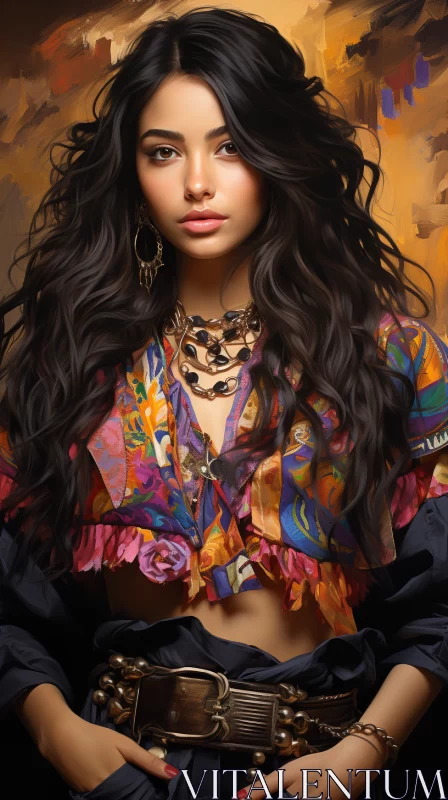 AI ART Exquisite Baroque Portraiture of Woman in Colorful Outfit