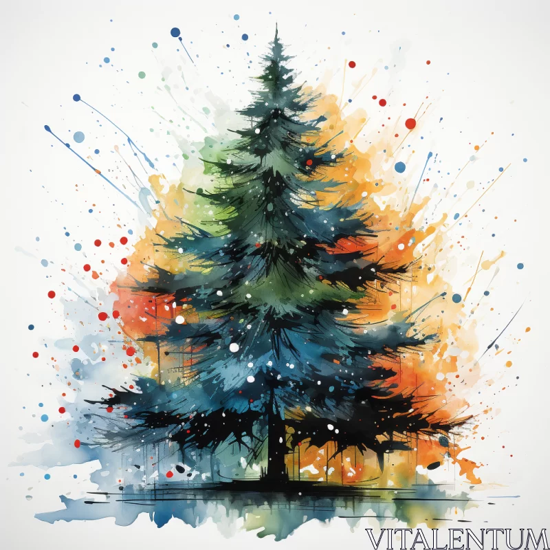 Watercolor Christmas Tree: A Forestpunk Inspired Artwork AI Image