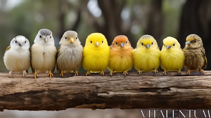 Vibrant Group of Birds with Beautiful Colors on Wooden Log AI Image