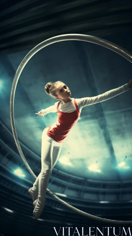 AI ART Young Gymnast's Graceful Hoop Performance under Enchanting Evening Light