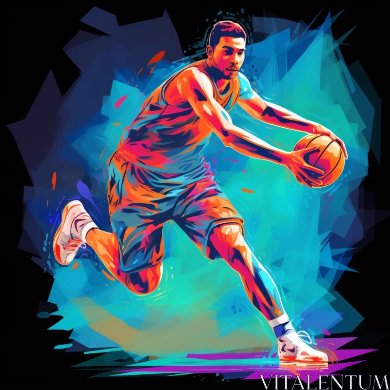 Abstract Basketball Player Art in Dynamic Cyan & Amber Tones AI Image