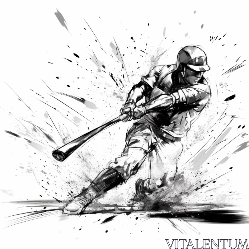AI ART Action-Packed Baseball Player in Monochrome Artwork