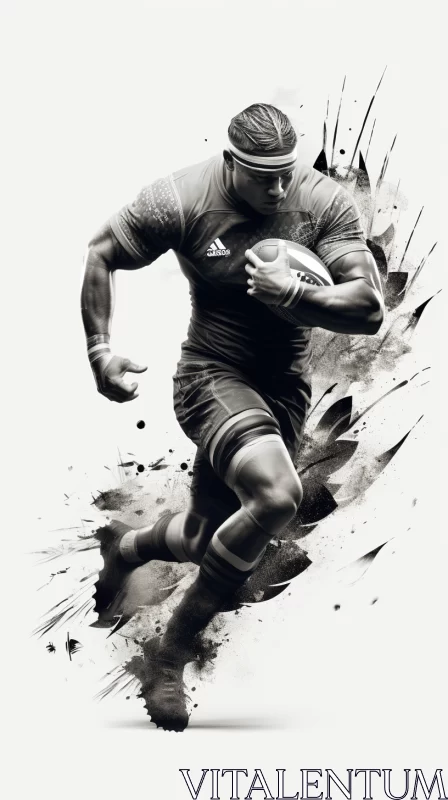 Monochromatic Rugby Player in Full Stride: An Abstract, Surrealistic Art Piece in 32k UHD AI Image