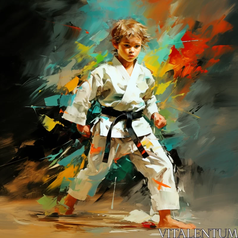 Vibrant Abstract Painting of Child in Martial Arts AI Image