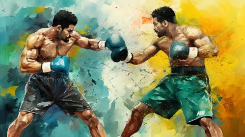 Vibrant Indian Art-Style Painting of Intense Boxing Match AI Image