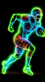 Vivid Neon Silhouette of Flying Football Player with Detailed Anatomical Formations and Shading AI Image