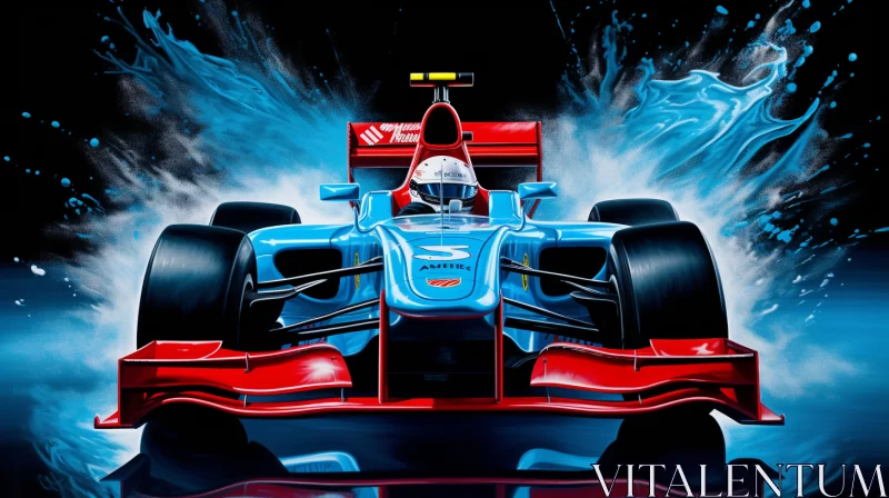 Dynamic Racing Car Artwork in Striking Aquamarine & Red Hues  - AI Generated Images AI Image