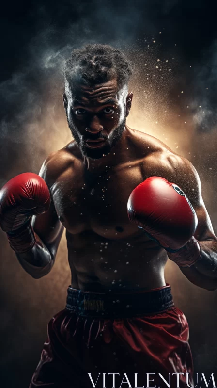 Intense Portrait of Determined Boxer Amidst Smoke AI Image