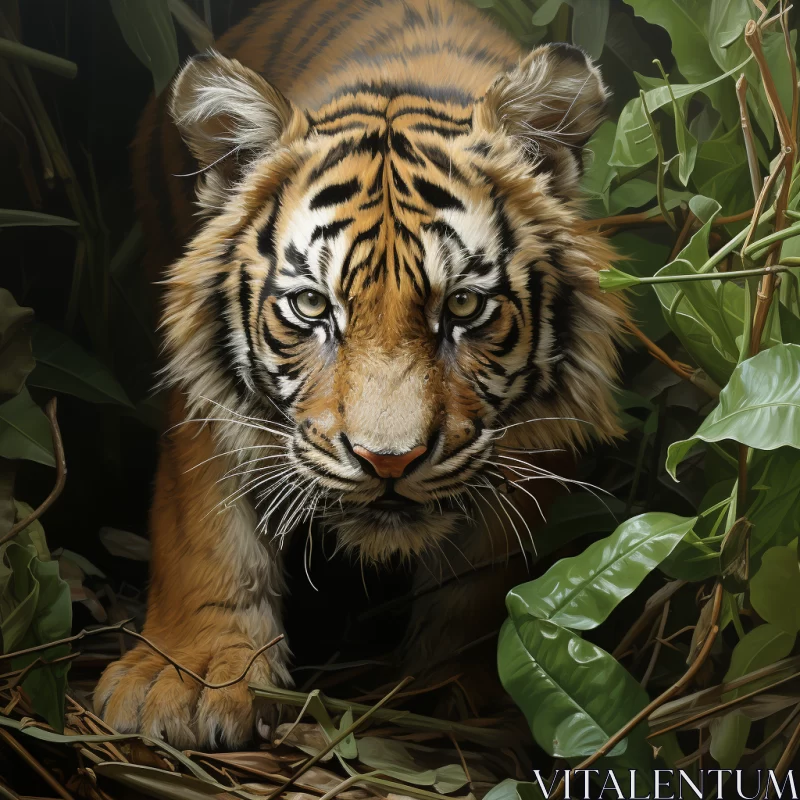 Tiger in the Jungle: A Winning Wildlife Portrait AI Image