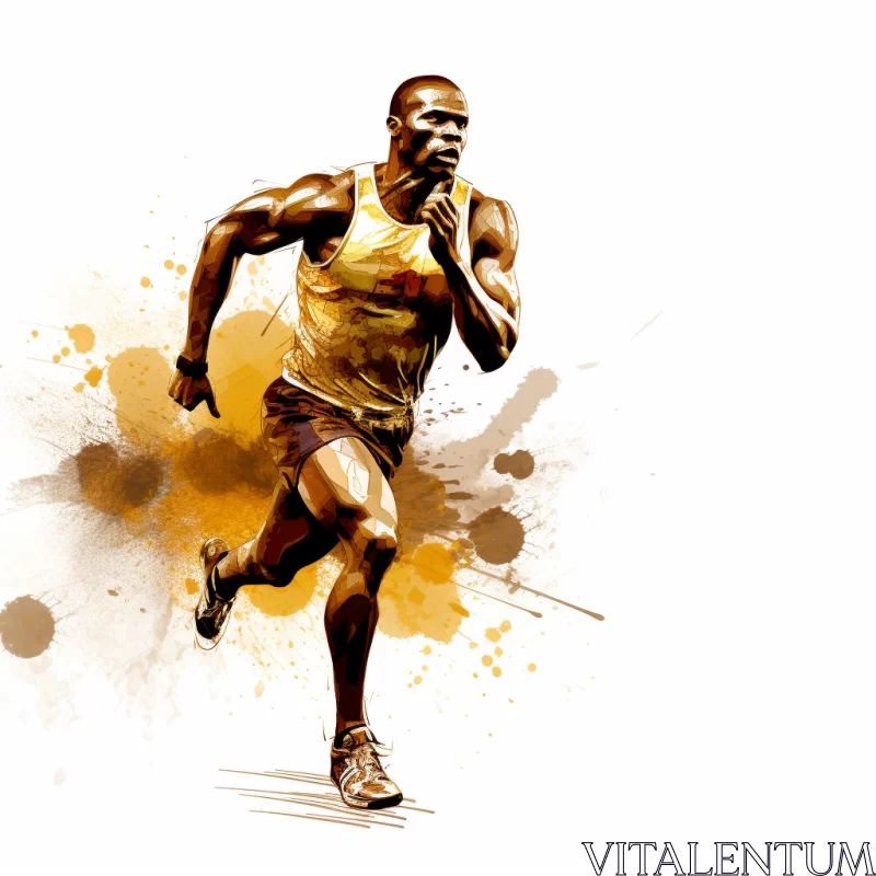 Golden Hued Digital Illustration of Running Man AI Image
